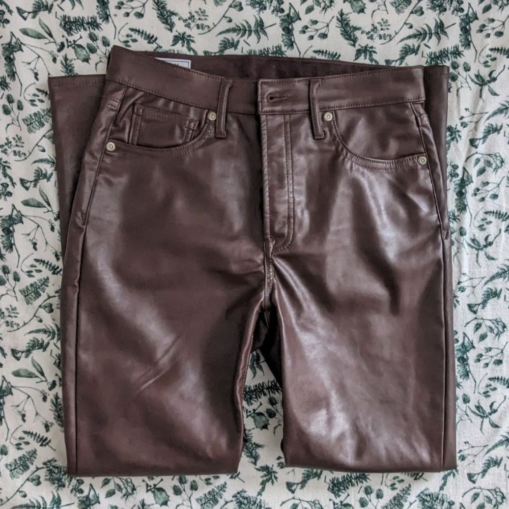 GAP High Rise Vegan Leather Vintage Slim Pants 4/27 Short Espresso Brown - Picture 2 of 7